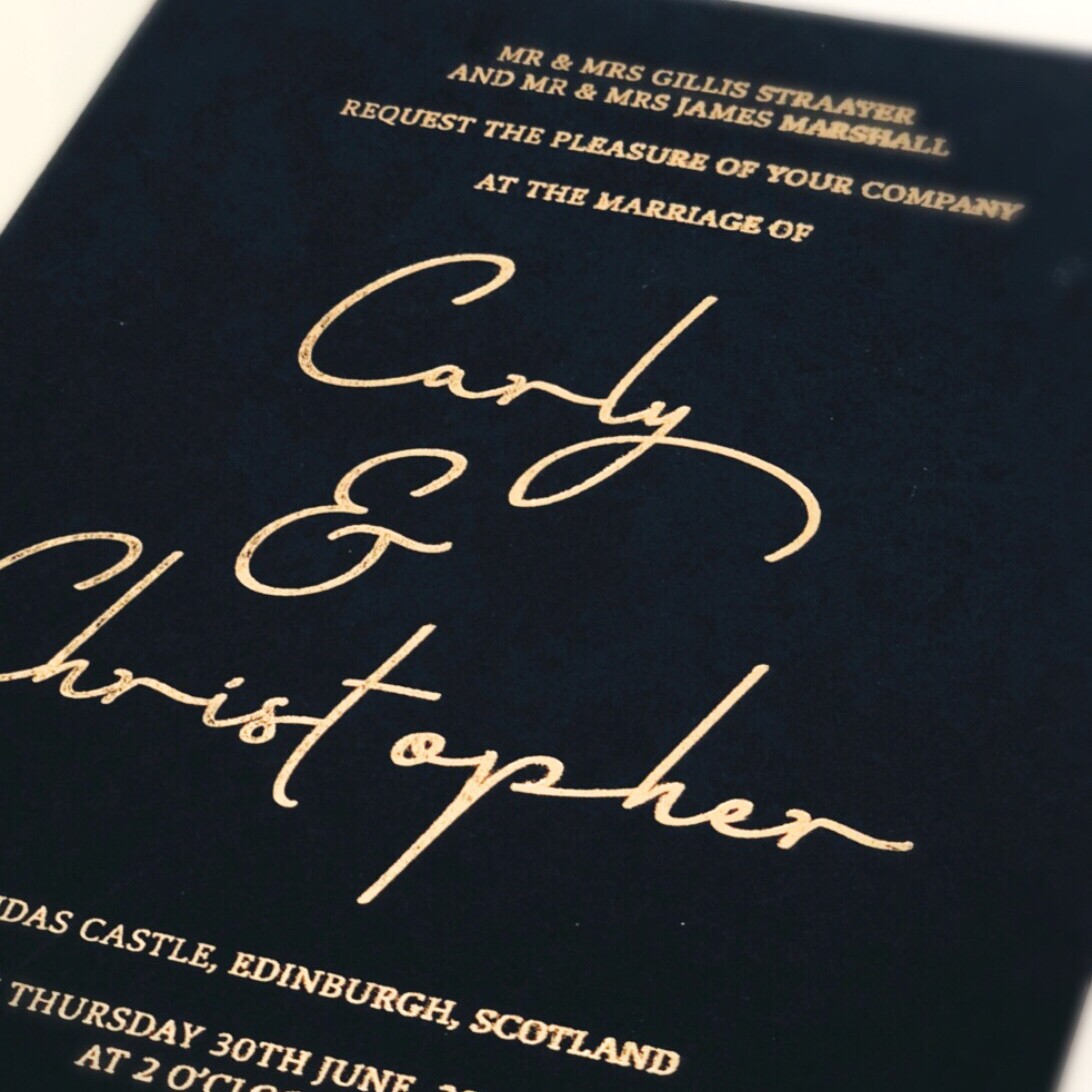 Gold and Blue Elegance Wedding Invitation