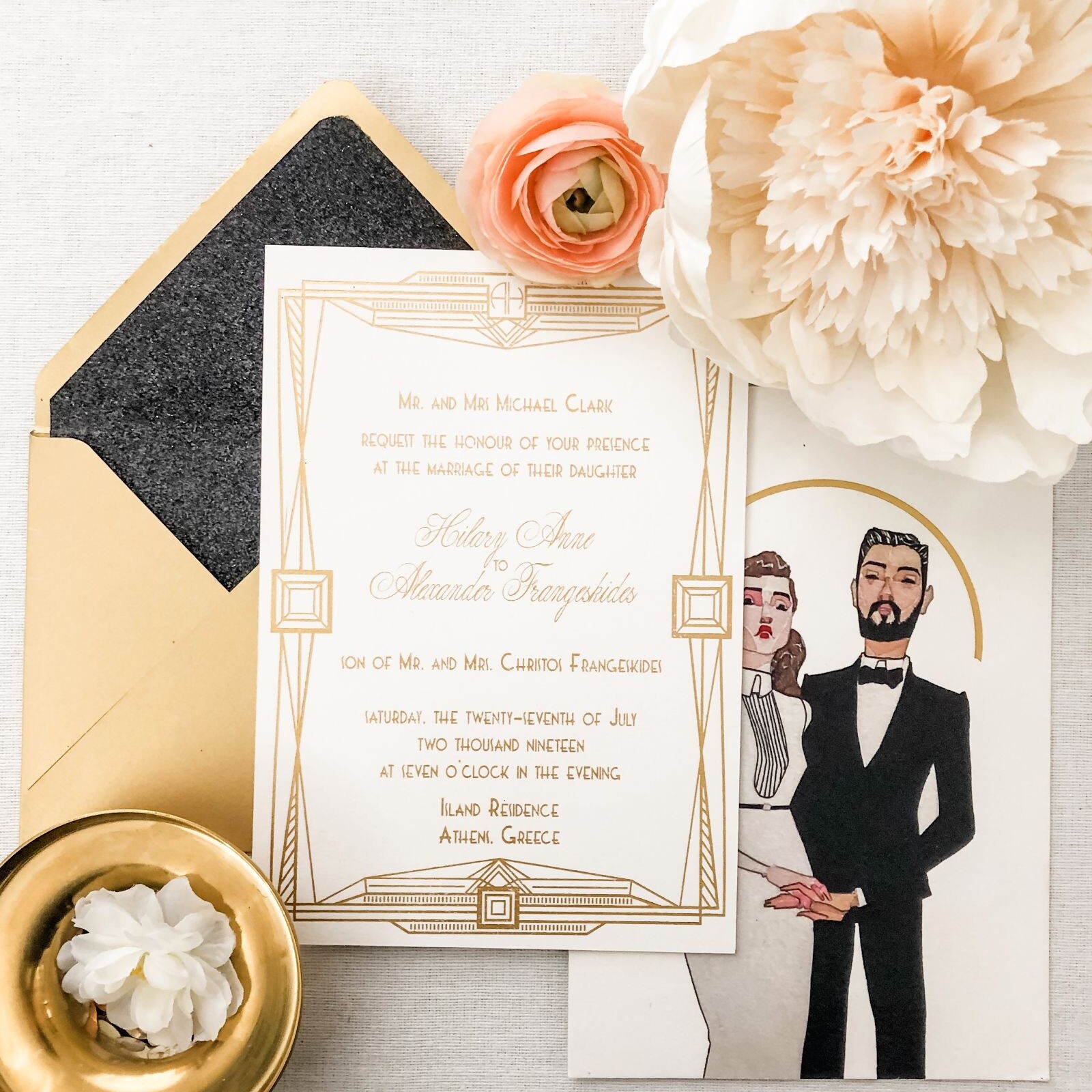 Bespoke Wedding Invitation Art Deco Painted - Gatsby Lovers